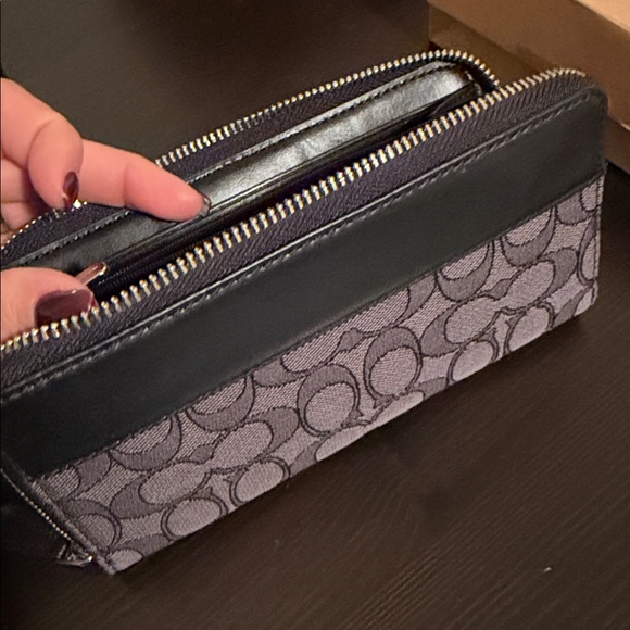 Coach Black and Gray Signature Zip Wallet - Picture 5 of 5